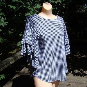 Karen Kane Blue and White Gingham Top, Size S